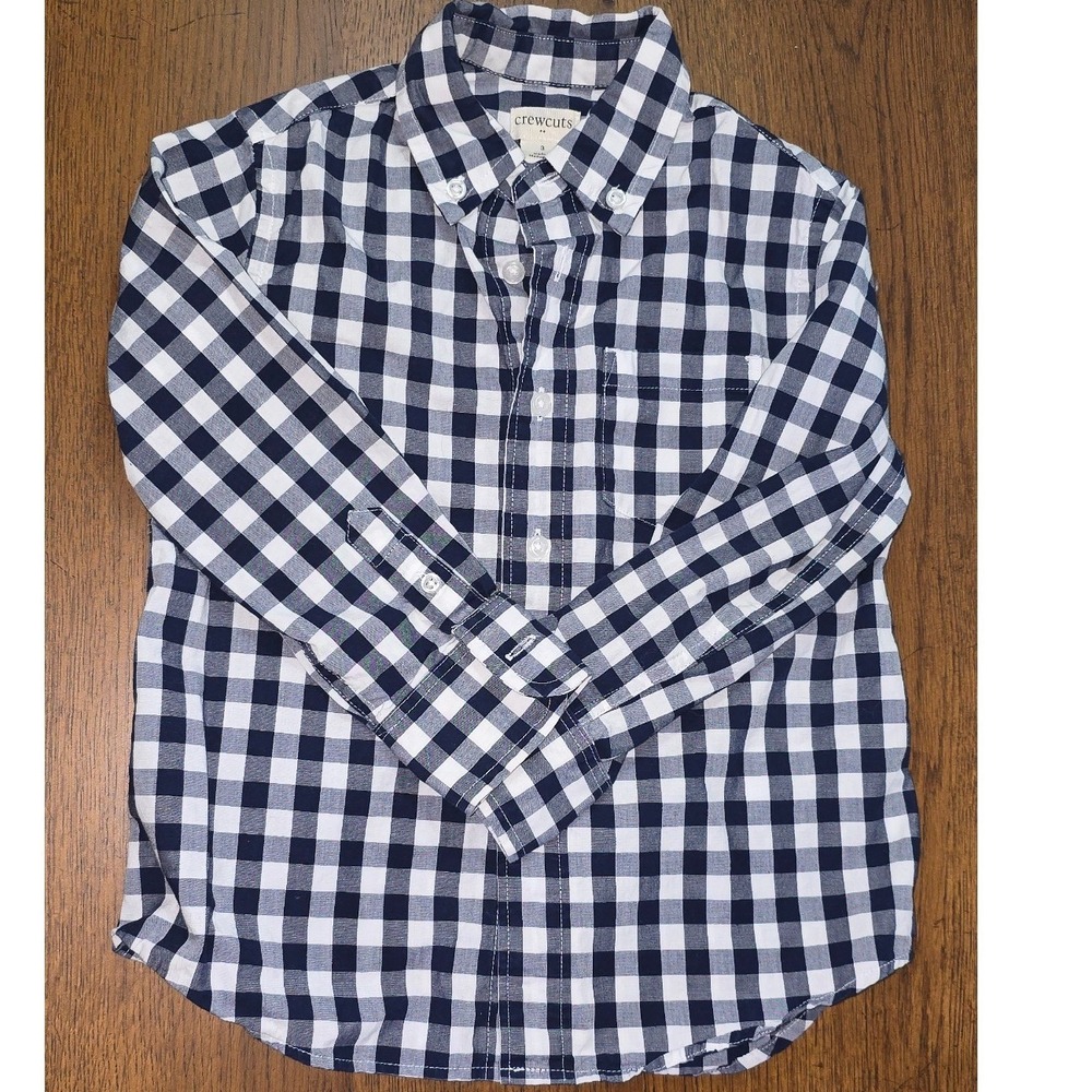 Crewcuts J.Crew Boys Navy White Gingham Button Down Shirt Size 3 Re-Imagined